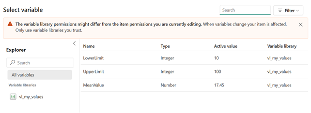 Select a variable from the variable library