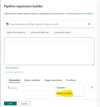 Switch the expression builder to library variables